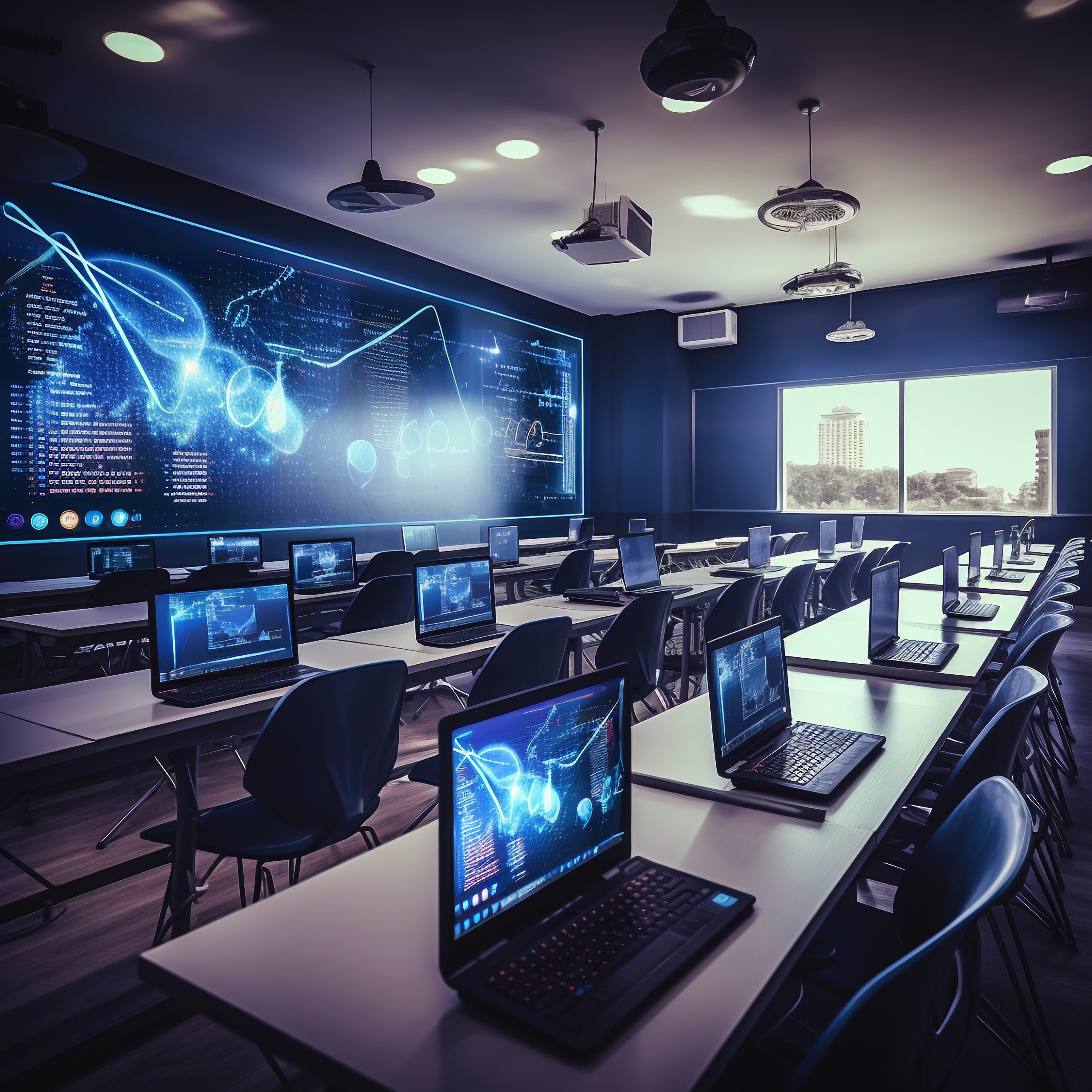 Innovative futuristic classroom students